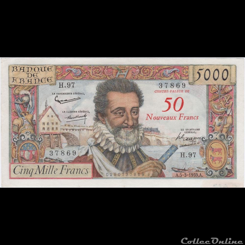 F.54.02 - A.5-3-1959.A. surchargés billet france banque de xxe f 54 02 a 5 3 1959 a surcharges