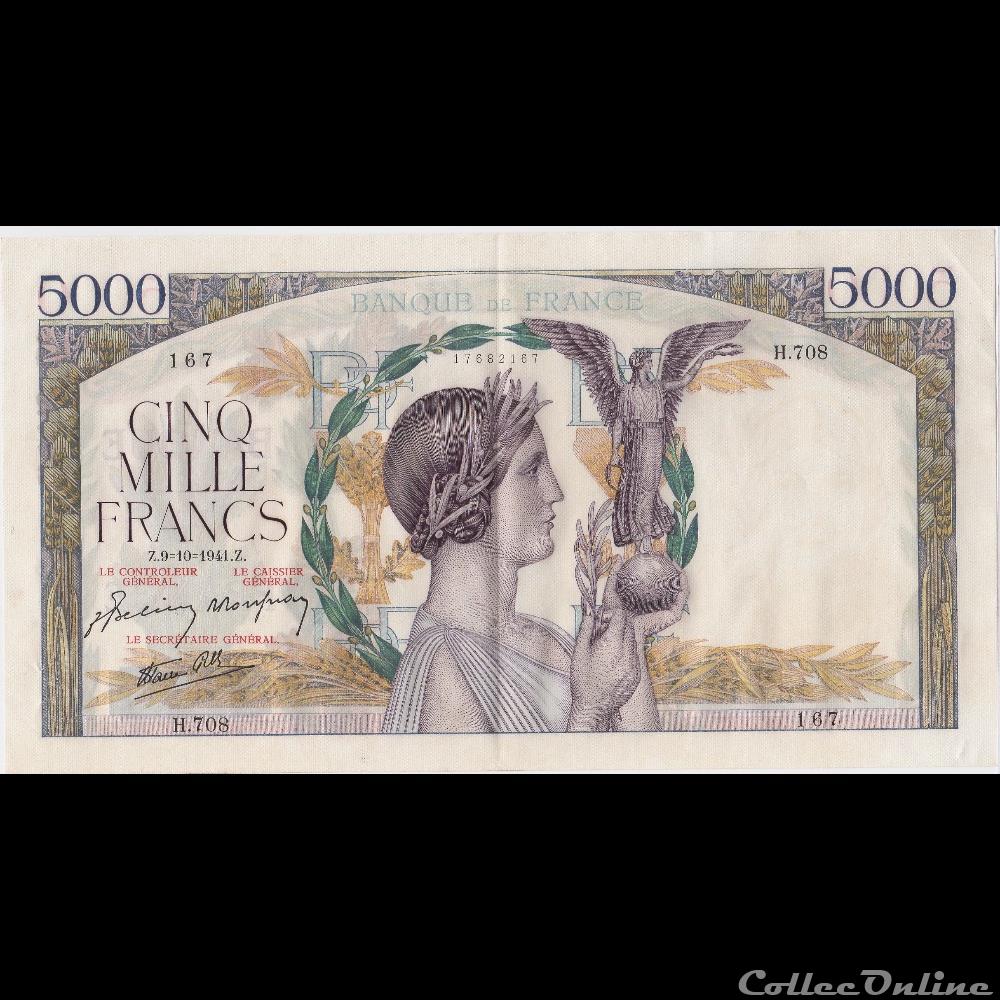 billet france banque de xxe f 46 27 5000 francs victoire impression a plat 1934