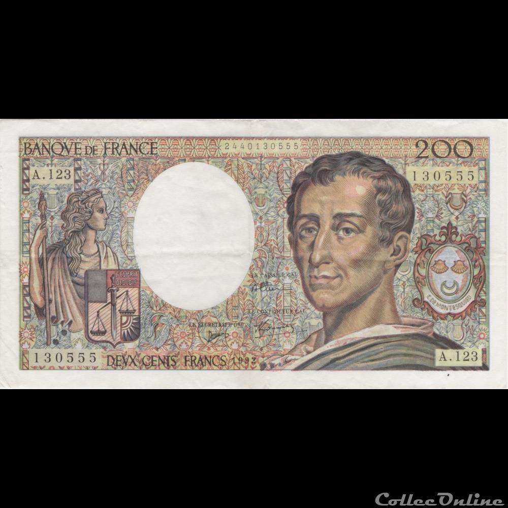 F.70.12b 1992 A.123 N°130555 billet france banque de xxe f 70 12b 1992 a 123 n 130555