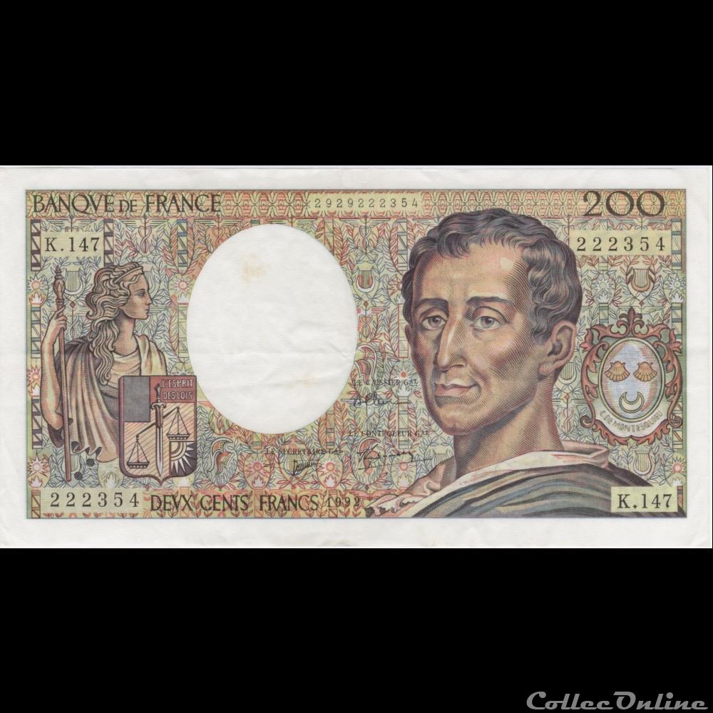 F.70.12c 1992 K.147 N°222354 (TTB) billet france banque de xxe f 70 12c 1992 k 147 n 222354 ttb