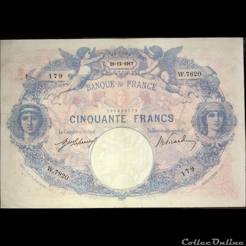 F.14.30 BLEU ET ROSE 29-12-1917 TB billet france banque de xxe f 14 30 bleu et rose 29 12 1917 tb