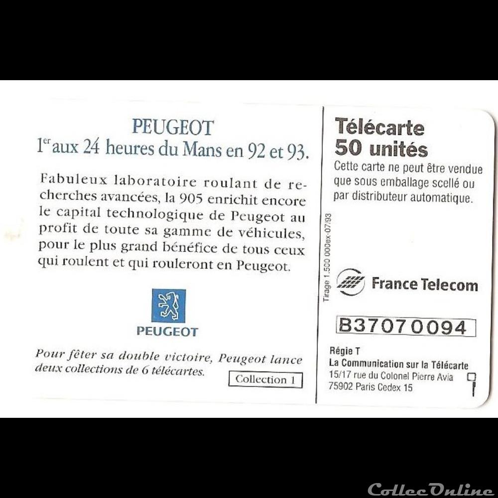 Pub - Peugeot vainqueur 24 h du Mans 1992 1993 autre telecarte pub peugeot vainqueur 24 h du mans 1992 1993