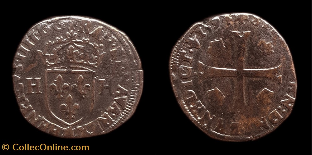 Henri IIII - Douzain du 1er type 1594 Y regravé sur le A monnaies europe medievale france royales henri iiii douzain du 1er type 1594 y regrave sur le a