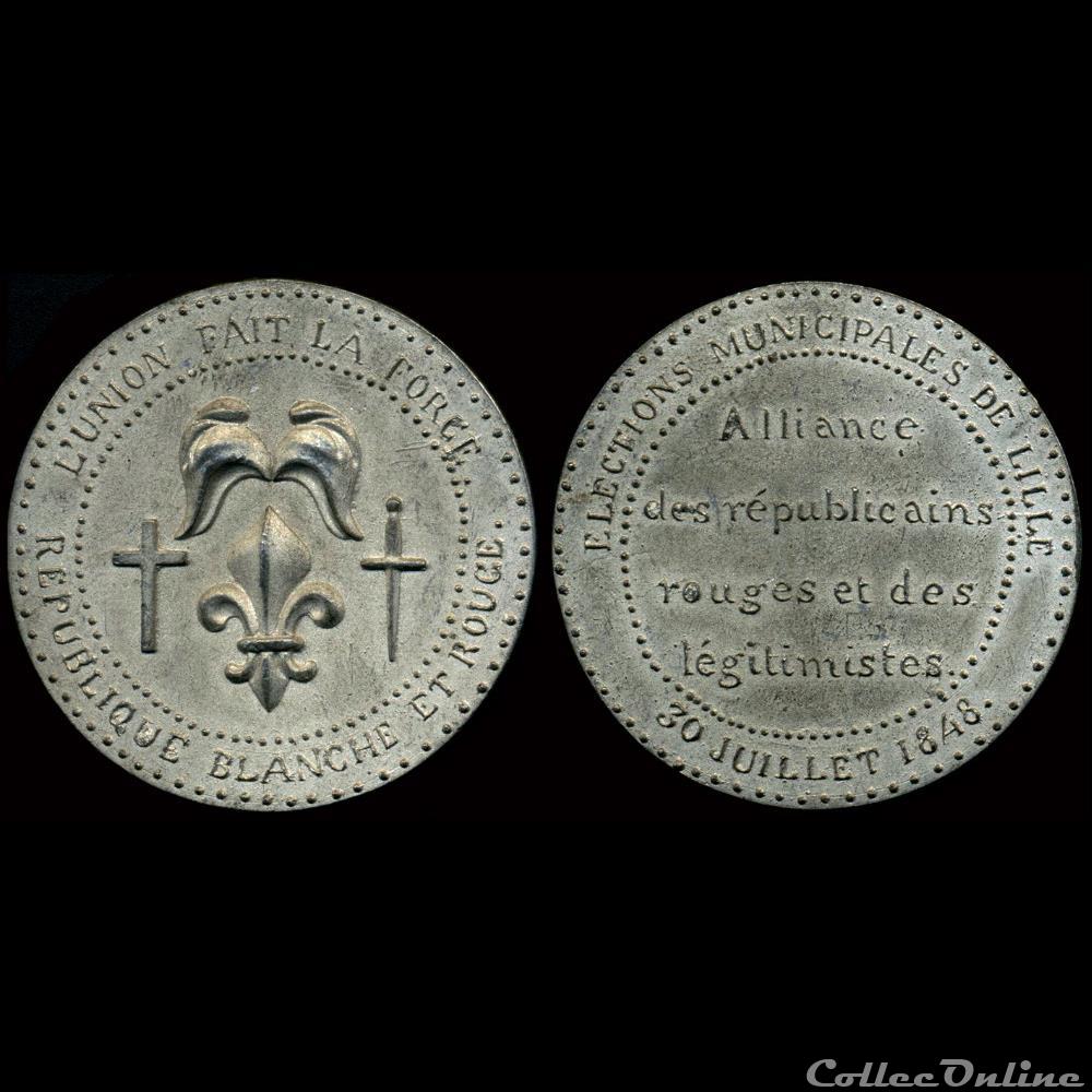 medaille france revolution de 30 juiilet 1848 elections municipales lille