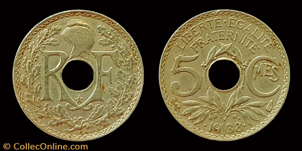 5 centimes Lindauer, maillechort, avec étoile 1938 monnaie france moderne 5 centimes lindauer maillechort avec etoile 1938