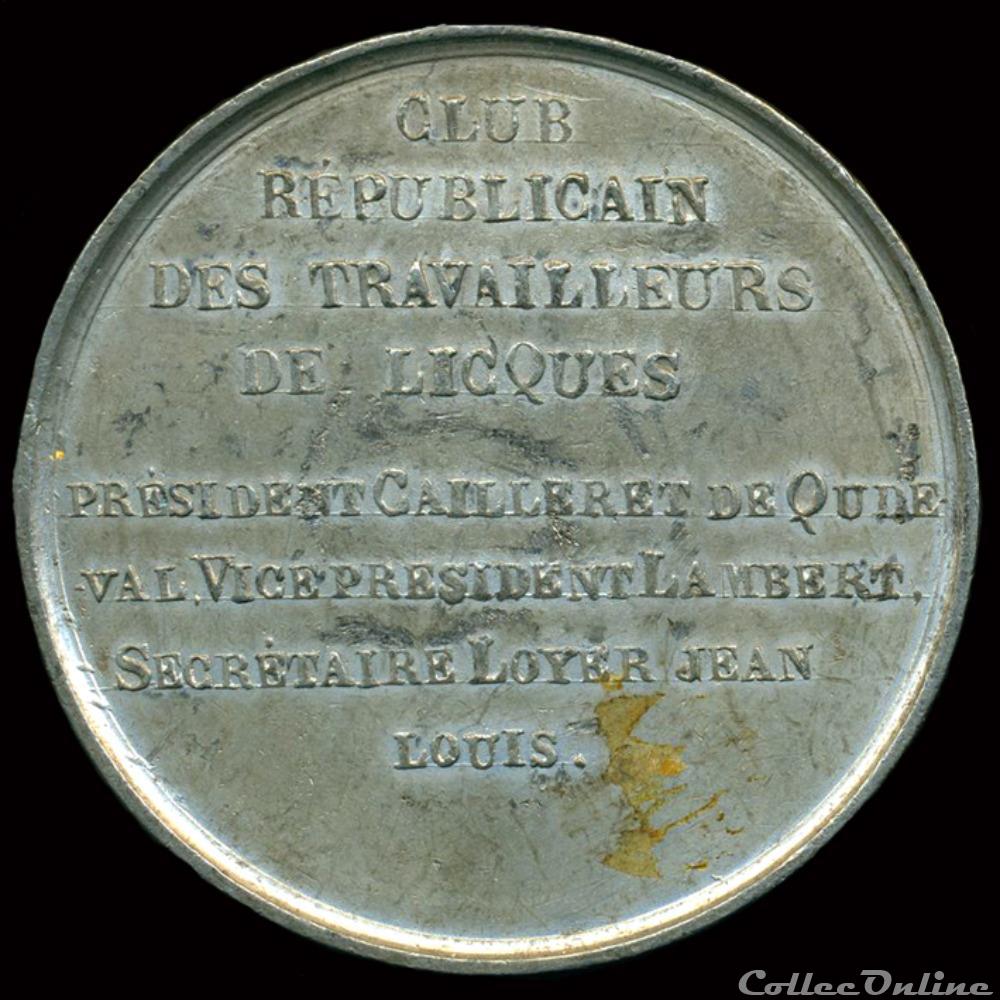 Mars & Avril 1848 - Clubs du Nord et du Pas-de-Calais (Lille) 2 medaille france revolution mars avril 1848 clubs du nord et du pas de calais lille
