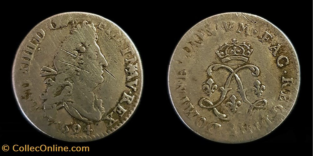 Louis XIV - 4 Sols aux 2 L couronnés 1694 A Paris monnaies europe medievale france royales louis xiv 4 sols aux 2 l couronnes 1694 a paris