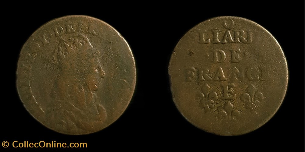 Louis XIV - Liard au buste adolescent 165? E Meung-sur-Loire / Châtellerault monnaies europe medievale france royales louis xiv liard au buste adolescent 165 e meung sur loire chatellerault