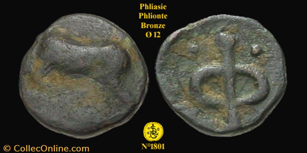 Petit Bronze de la Ville de Phlionte (ou Phlious) monnaie antique av jc ap grecque petit bronze de la ville de phlionte ou phlious