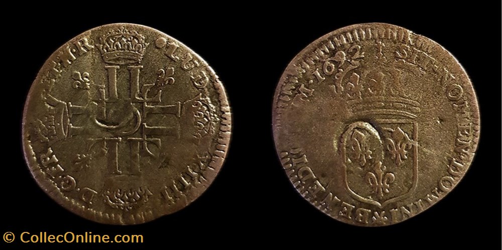 Louis XIV - Quinzain aux huit L 1692 surfrappé fleur de lys monnaies europe medievale france royales louis xiv quinzain aux huit l 1692 surfrappe fleur de lys