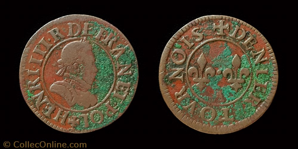 Henri III - Denier Tournois monnaie france a royale henri iii denier tournois