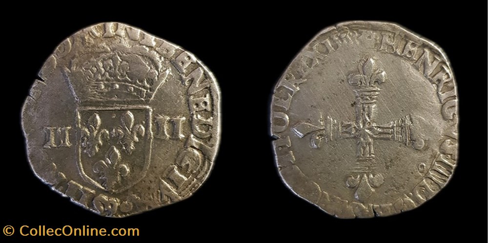 Henri III - Quart d'Écu d'argent 1583 - 9 Rennes monnaies europe medievale france royales henri iii quart ecu argent 1583 9 rennes