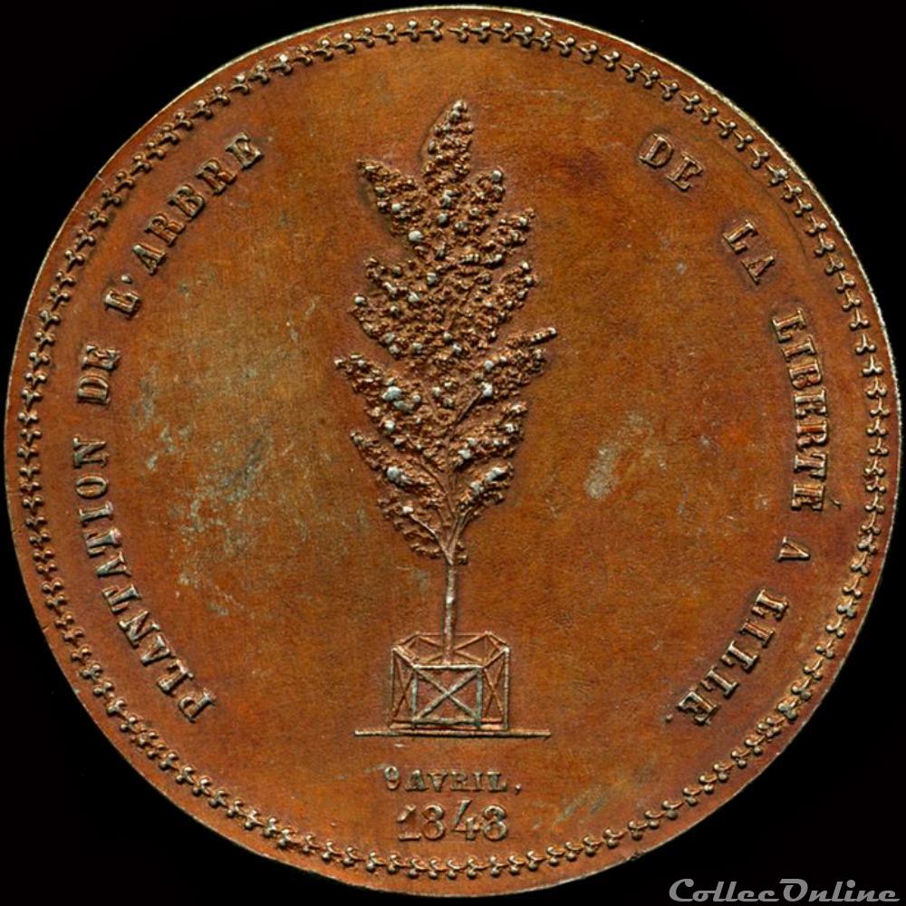 Avril 1848 - Plantation de l'arbre de la liberté (Lille) 3 medaille france revolution avril 1848 plantation de arbre de la liberte lille