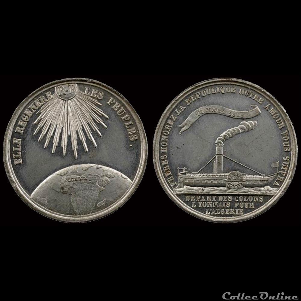 Mars 1849 - Départ de colons pour l'Algérie (Lyon) medaille france revolution mars 1849 depart de colons pour algerie lyon