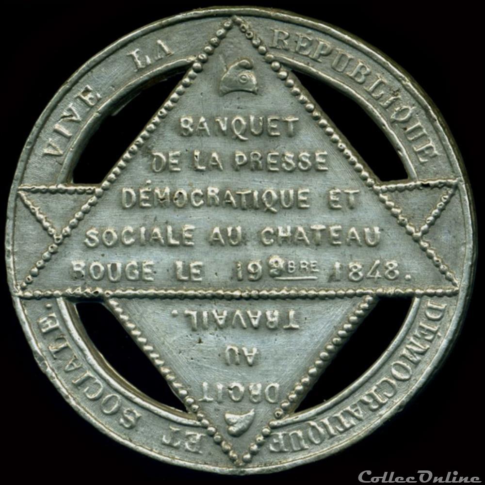 medaille france revolution 19 novembre 1848 fete de la constitution banquets