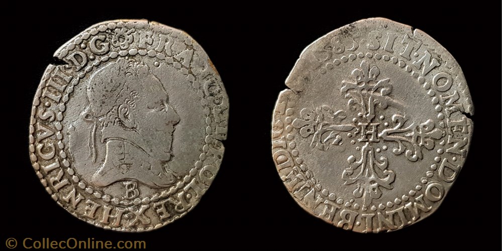 Henri III - Quart de Franc au col plat monnaie france royale henri iii quart de franc au col plat