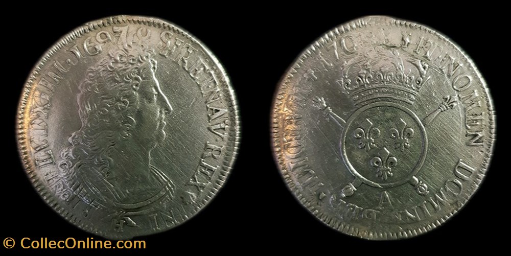 Louis XIV - Écu aux Insignes 1701 A Paris (réformation sur 1697) monnaies europe medievale france royales louis xiv ecu aux insignes 1701 a paris reformation sur 1697