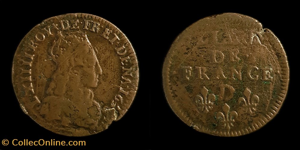 Louis XIV - Liard au buste adolescent 165? D Vimy monnaies europe medievale france royales louis xiv liard au buste adolescent 165 d vimy