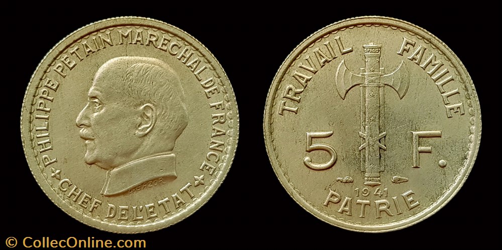 5 francs Pétain 1941 monnaie france moderne 5 francs petain 1941