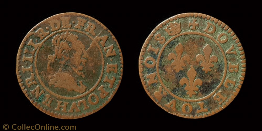 Henri III - Double Tournois monnaie france a royale henri iii double tournois