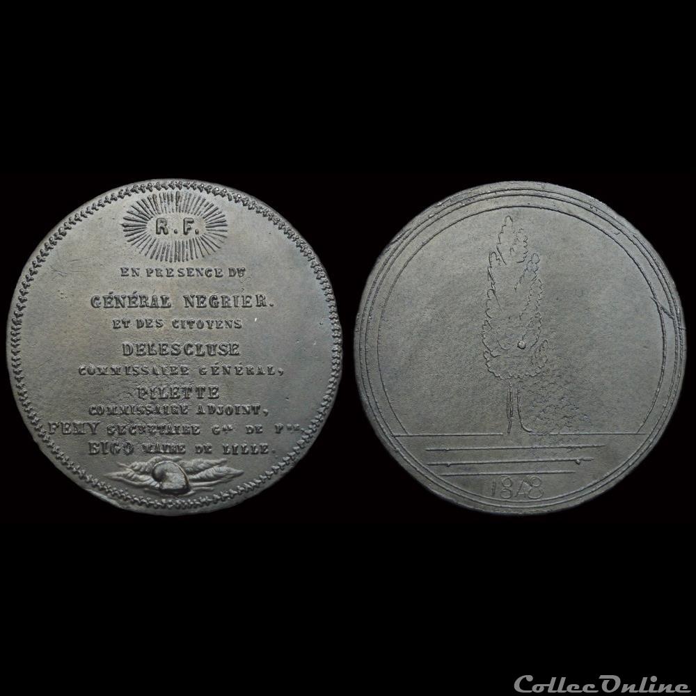Avril 1848 - Plantation de l'arbre de la liberté (Lille) medaille france revolution avril 1848 plantation de arbre de la liberte lille