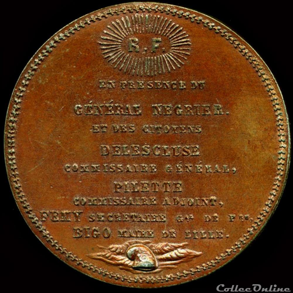 Avril 1848 - Plantation de l'arbre de la liberté (Lille) 2 medaille france revolution avril 1848 plantation de arbre de la liberte lille