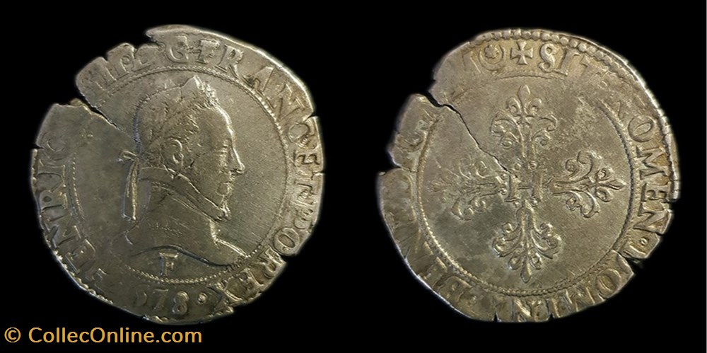 Henri III - Franc au col plat 1578 F Angers monnaies europe medievale france royales henri iii franc au col plat 1578 f angers