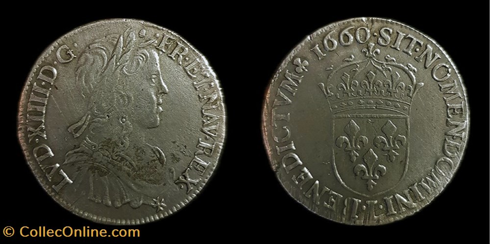 Louis XIV - 1/2 Écu à la mèche longue 1660 L Bayonne monnaies europe medievale france royales louis xiv 1 2 ecu a la meche longue 1660 l bayonne