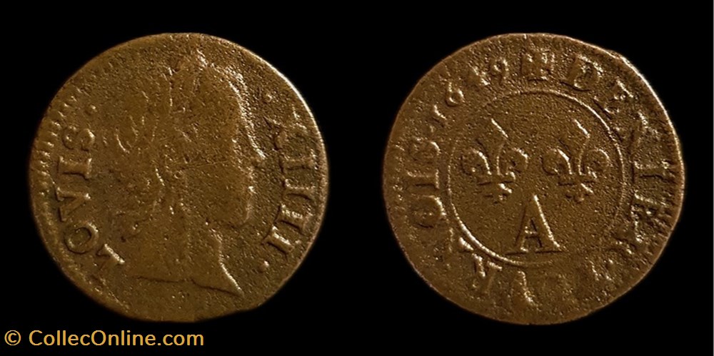 Louis XIV - Deniers Tournois 1649 A Paris monnaies europe medievale france royales louis xiv deniers tournois 1649 a paris