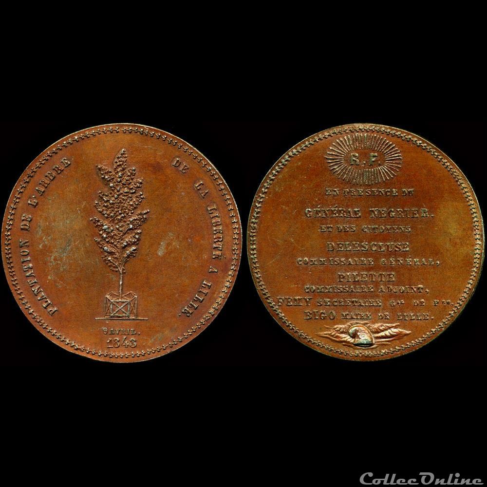Avril 1848 - Plantation de l'arbre de la liberté (Lille) medaille france revolution avril 1848 plantation de arbre de la liberte lille