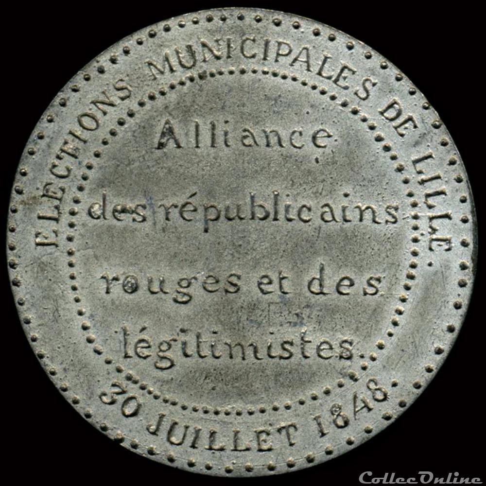 medaille france revolution de 30 juiilet 1848 elections municipales lille