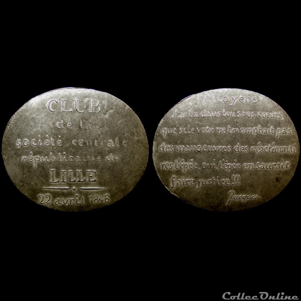 Mars & Avril 1848 - Clubs du Nord et du Pas-de-Calais (Lille) medaille france revolution mars avril 1848 clubs du nord et du pas de calais lille