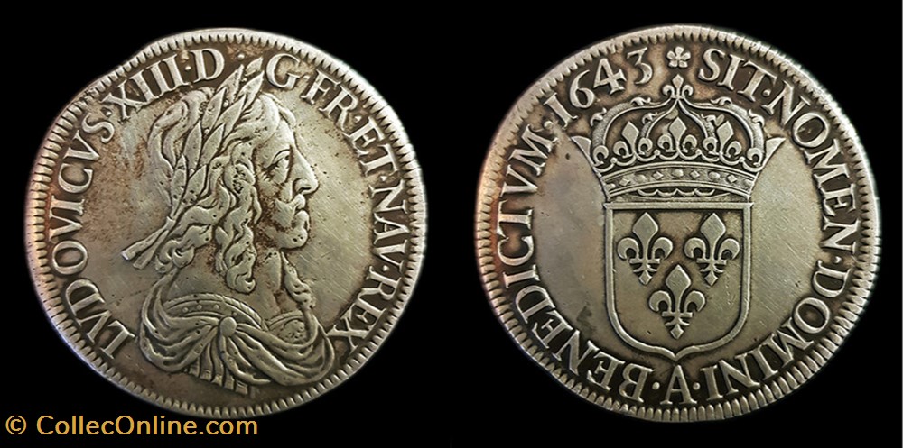 monnaies europe medievale france royales louis xiii ecu de 60 sols 1643 a paris