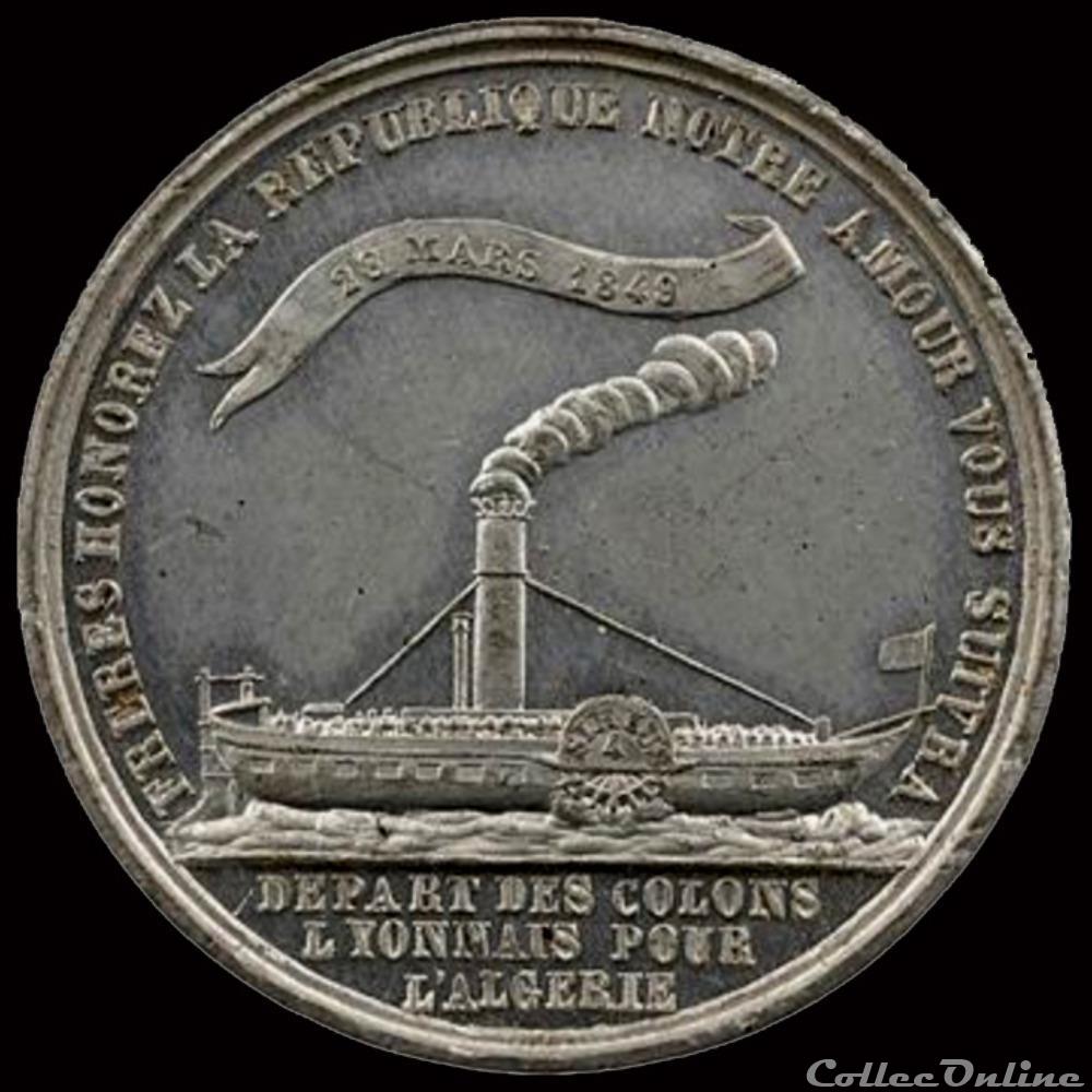 Mars 1849 - Départ de colons pour l'Algérie (Lyon) 3 medaille france revolution mars 1849 depart de colons pour algerie lyon