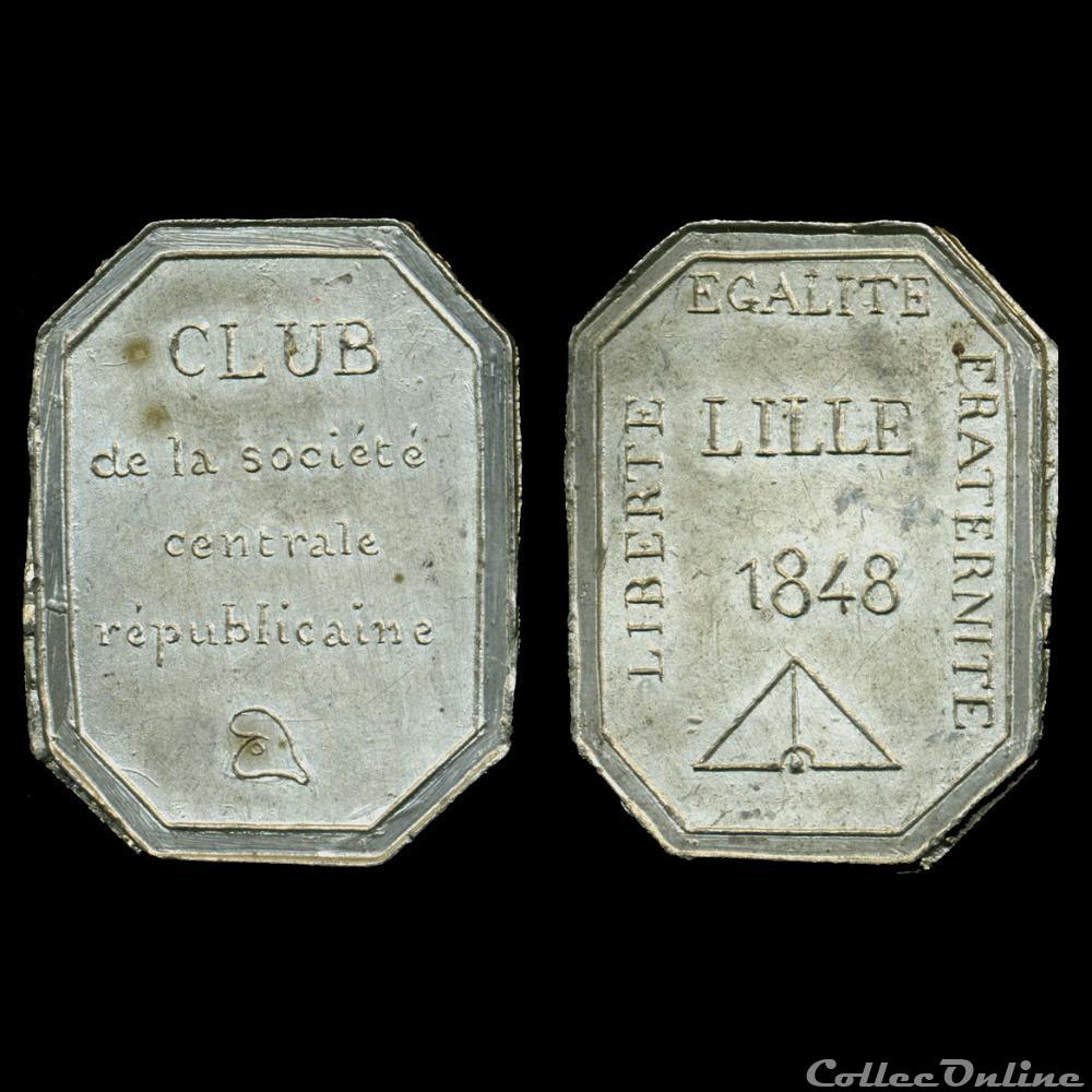 Mars & Avril 1848 - Clubs du Nord et du Pas-de-Calais (Lille) medaille france revolution mars avril 1848 clubs du nord et du pas de calais lille