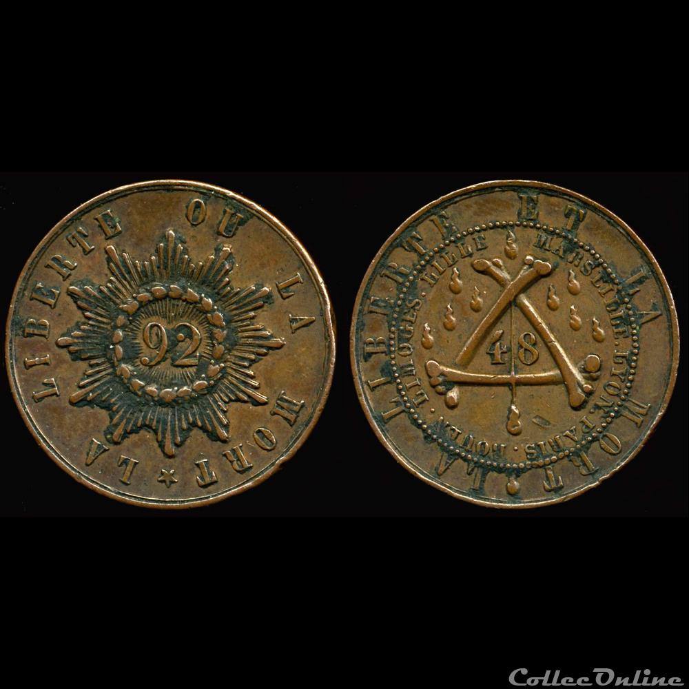 medaille france revolution de avril mai juin 1848 luttes socialistes lyon