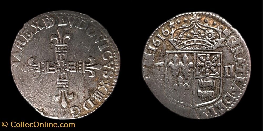 Louis XIII - Quart d'Écu de Navarre/Béarn 1616 Morlaàs monnaies europe medievale france royales louis xiii quart ecu de navarre bearn 1616 morlaas