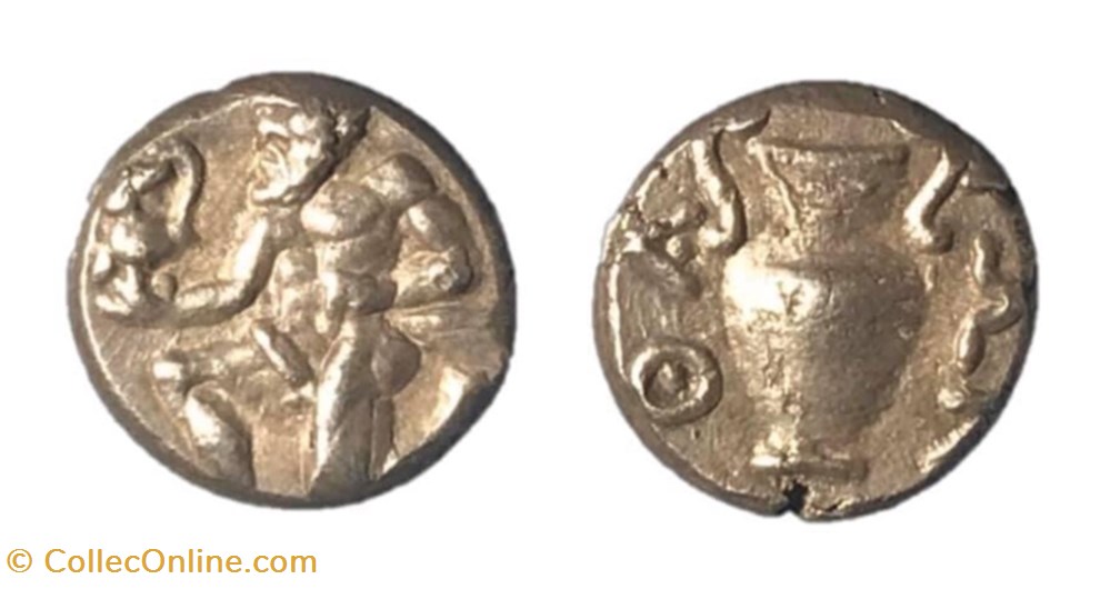 Thasos, Thrace AR trihemiobol coins antique to thasos thrace ar trihemiobol
