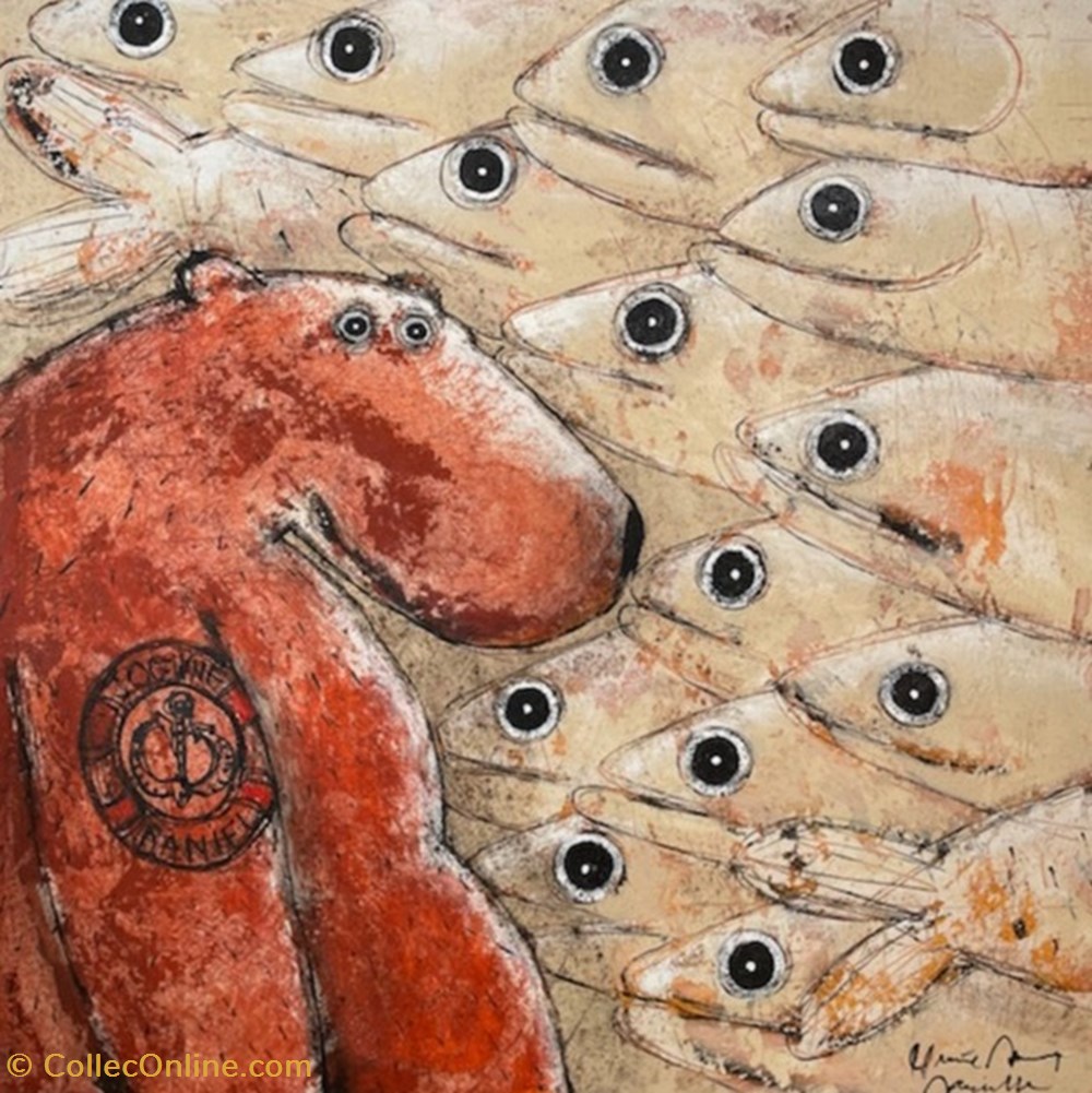 art antiquites peintures dessins l ours et les sardines