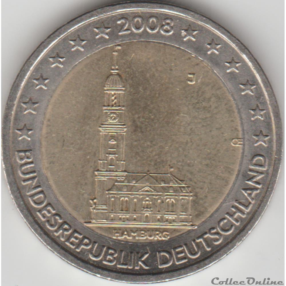 2 euros 2008 J monnaie allemagne 2 euros 2008 j