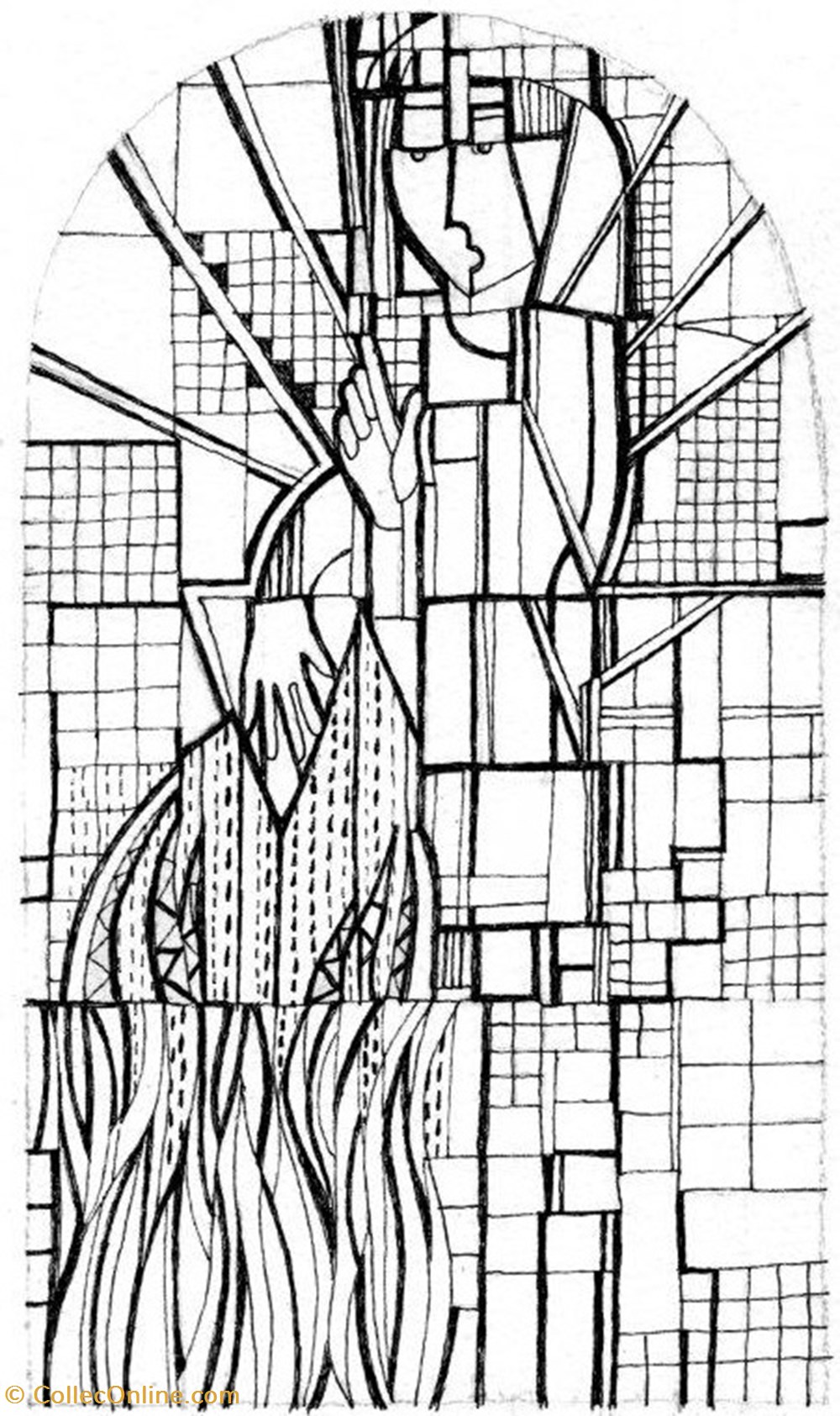 DHAM/Des/GL/011 - G. Laloux, Le Feu (Mise sous plomb) art antiquites peintures dessins techniques mixtes dham des gl 011 g laloux le feu mise sous plomb