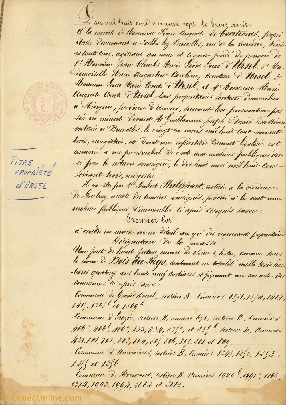 documents anciens historiques dham arch 19 0017 titre de propriete de la famille ursel