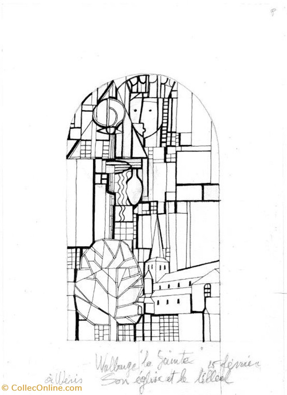 DHAM/Des/GL/017 - G. Laloux, L'église de Wéris (Mise sous plomb) art antiquites peintures dessins techniques mixtes dham des gl 017 g laloux eglise de weris mise sous plomb
