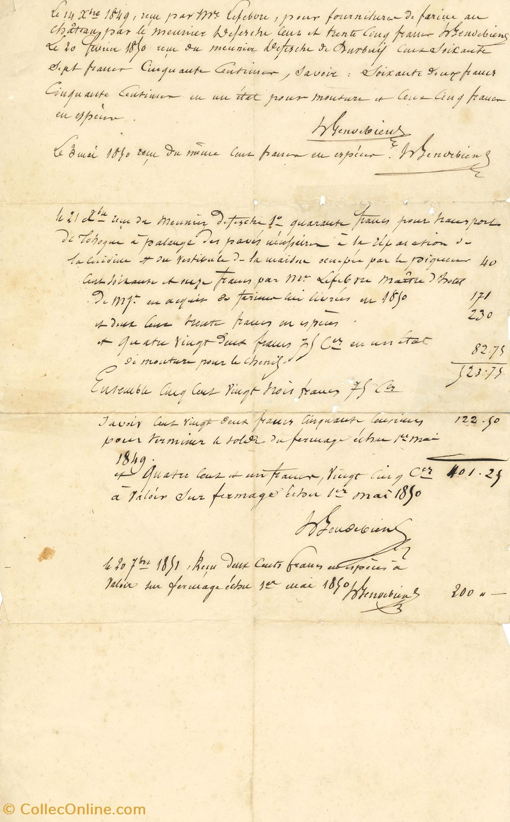 documents anciens historiques dham arch 19 0005 liste de recus