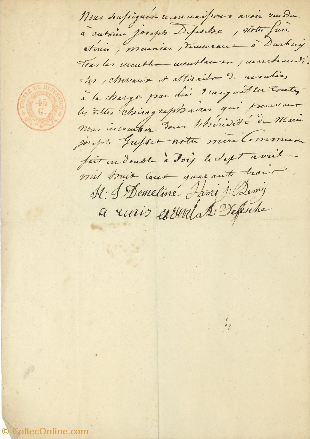documents anciens historiques dham arch 19 0009 recu a adresse antoine joseph defesche