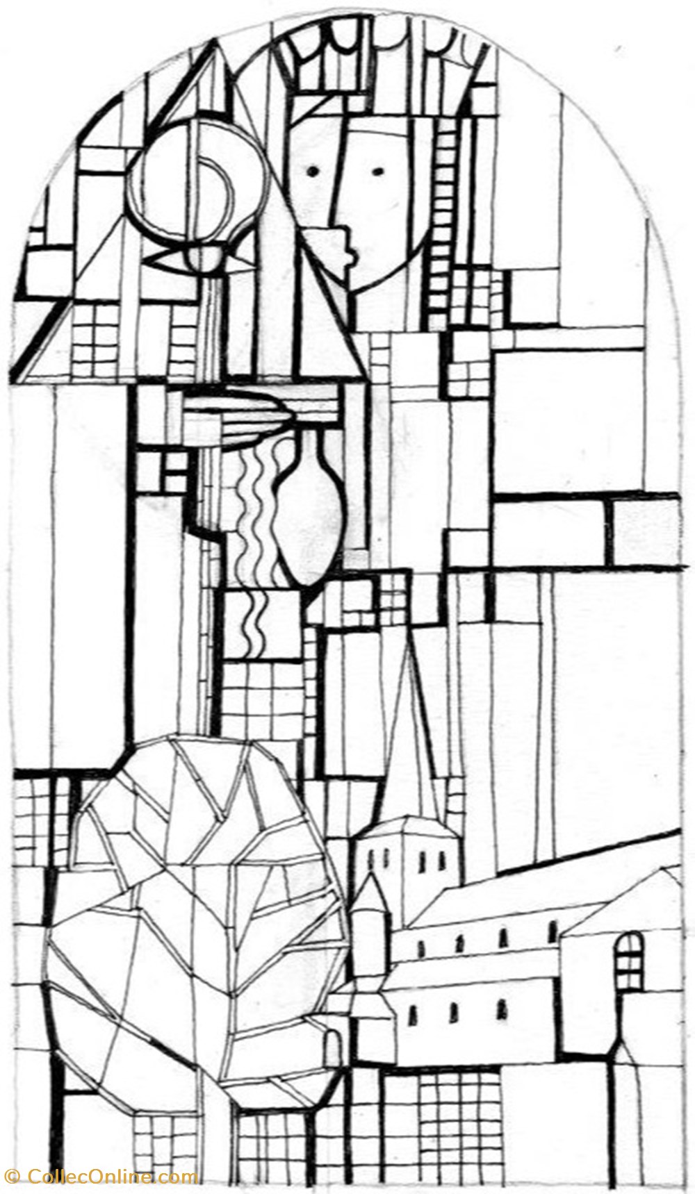 DHAM/Des/GL/017 - G. Laloux, L'église de Wéris (Mise sous plomb) art antiquites peintures dessins techniques mixtes dham des gl 017 g laloux eglise de weris mise sous plomb
