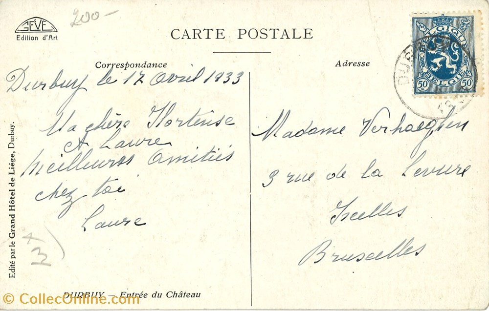 cartes postales europe belgique dham cp caerd 0097