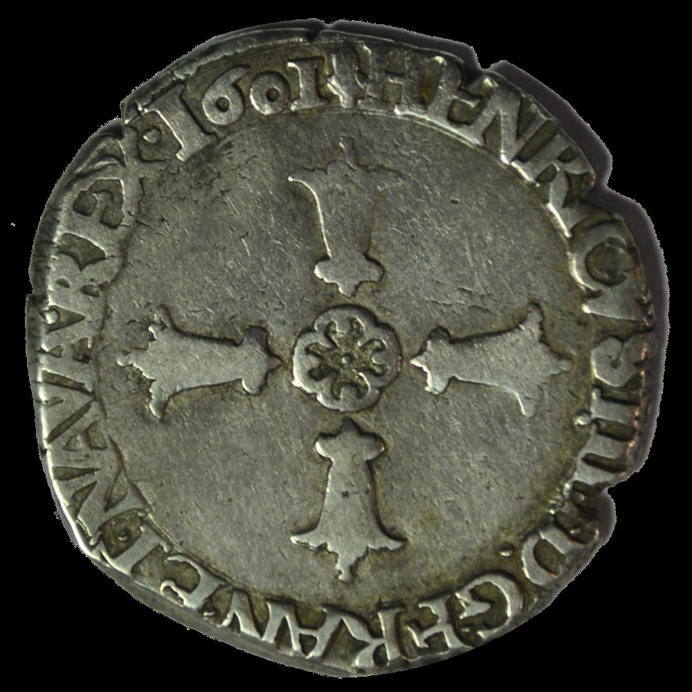 monnaies henri iv quart ecu croix feuillue de face 1601 la rochelle