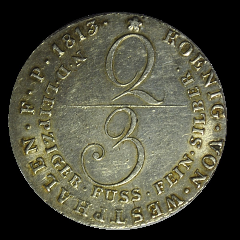 ROYAUME DE WESTPHALIE - JÉRÔME NAPOLÉON 2/3 thaler ou gulden 1813 Clausthal monnaies royaume de westphalie jerome napoleon 2 3 thaler ou gulden 1813 clausthal