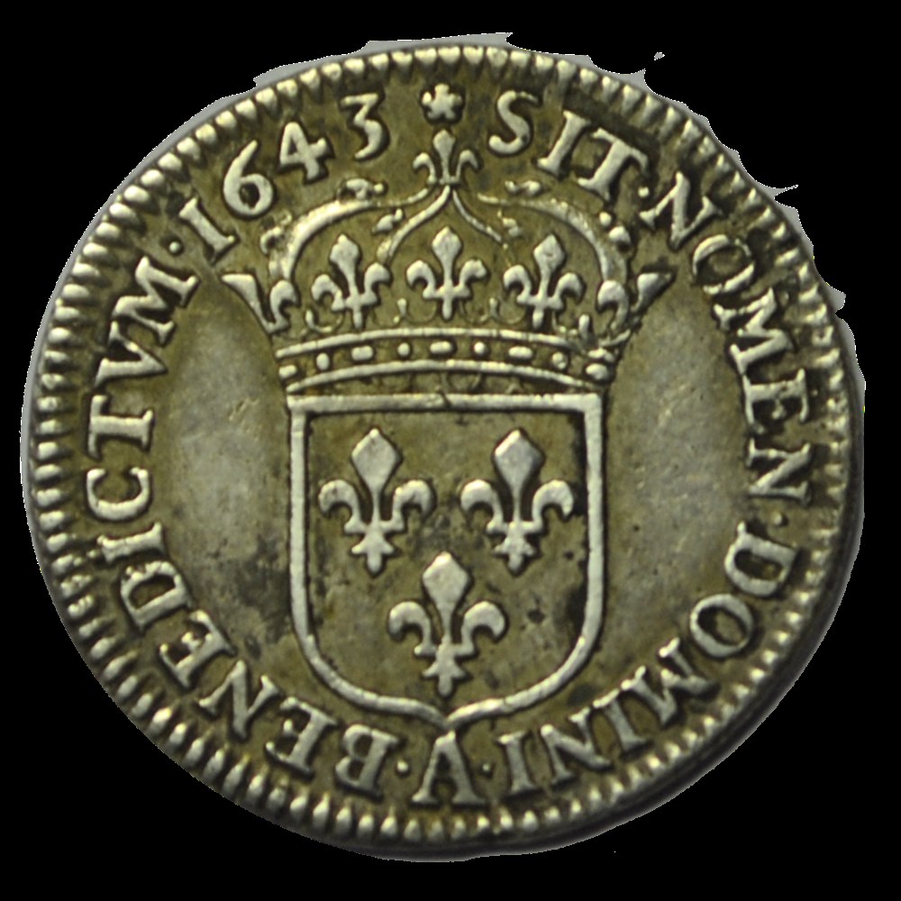 LOUIS XIII Douzième d'écu, 3e type, 2e poinçon de Warin 1643 Paris monnaies louis xiii douzieme ecu 3e type 2e poincon de warin 1643 paris